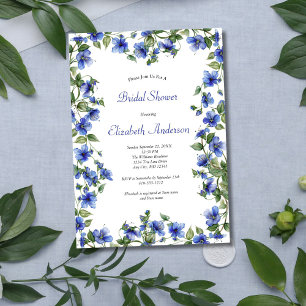 Invitación Flores salvajes azules acuarela elegante ducha de 