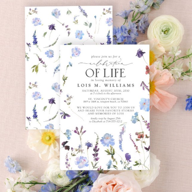 Invitación Flores salvajes azules celebración de la vida (Subido por el creador)