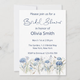 Invitación Flores salvajes azules de color de agua moderna Du