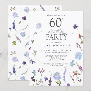 Invitación Flores salvajes azules de la fiesta de cumpleaños 