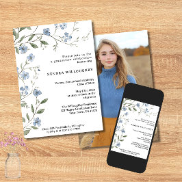 Invitación Flores salvajes azules Foto Graduación en el coleg