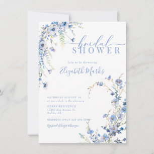 Invitación Flores salvajes azules modernas ducha de novia bot