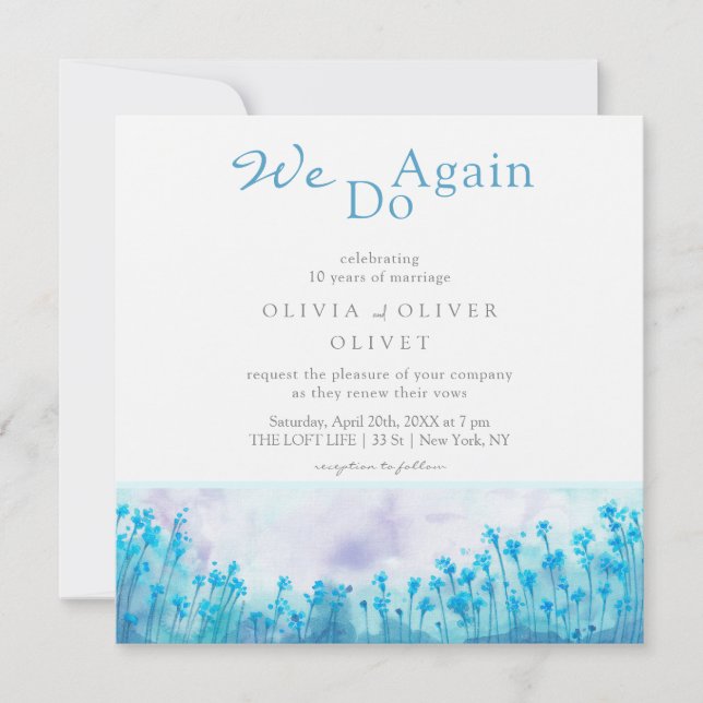 Invitación Flores salvajes azules prometen renovación (Anverso)