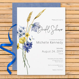 Invitación Flores salvajes azules y amarillas modernas ducha