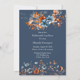 Invitación Flores salvajes azules y Naranjas Bridesmaids Lunc