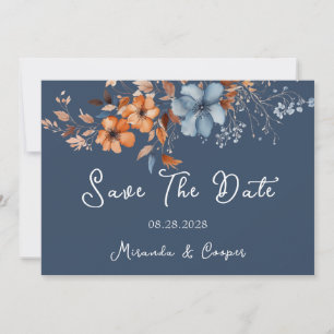 Invitación Flores salvajes azules y Naranjas salvan las tarje
