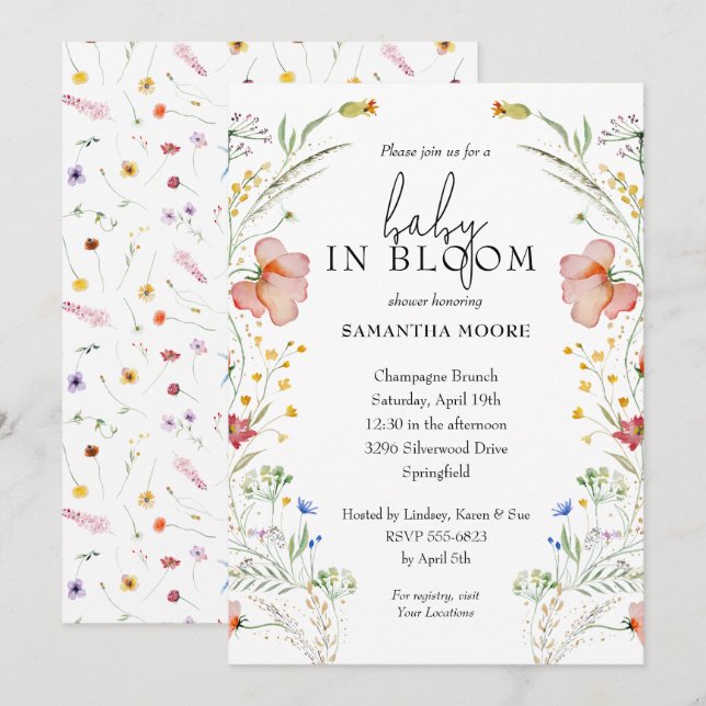 Invitación Flores salvajes bebé en una ducha de flores (Anverso / Reverso)