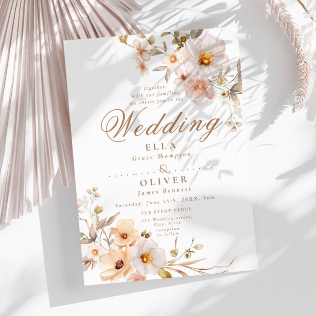 Invitación Flores salvajes beige Boho elegante de la relación (Subido por el creador)