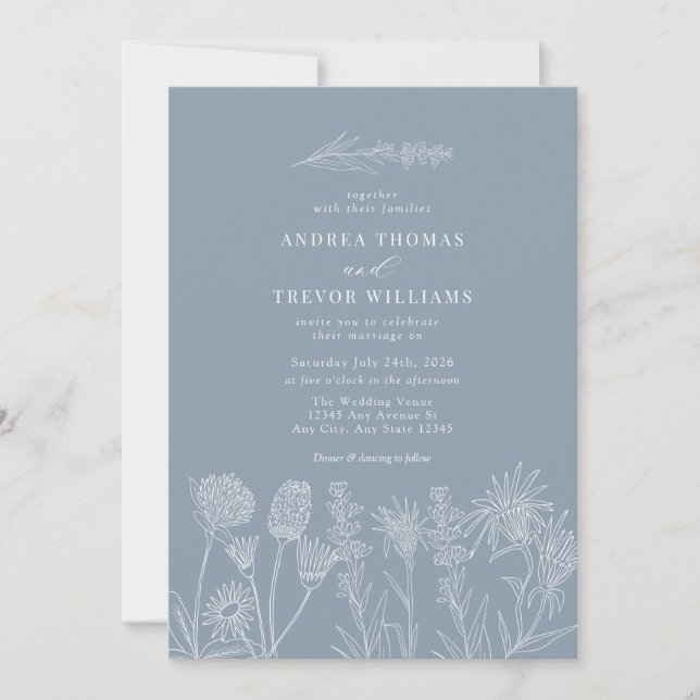 Invitación Flores salvajes blancas | Boda de la Moda Boho (Anverso)