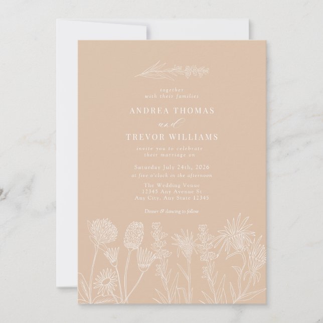 Invitación Flores salvajes blancas | Boda de la Moda Boho (Anverso)