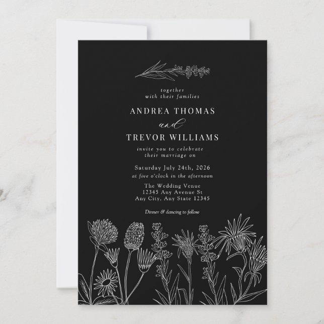 Invitación Flores salvajes blancas | Boda de la Moda Boho (Anverso)