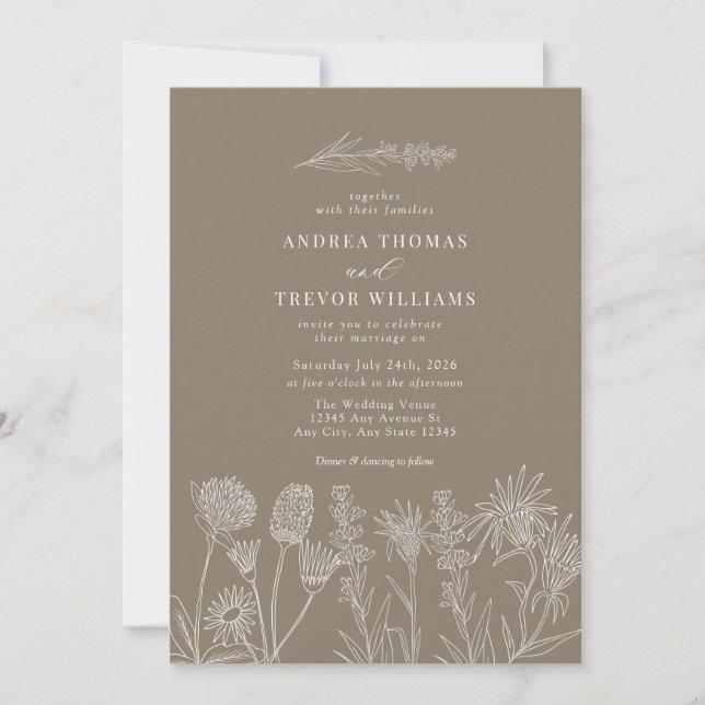 Invitación Flores salvajes blancas | Boda de la Moda Boho (Anverso)