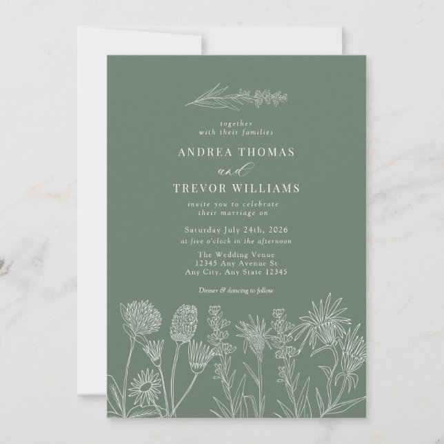 Invitación Flores salvajes blancas | Boda de la Moda Boho (Anverso)