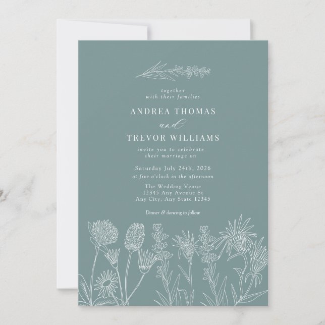 Invitación Flores salvajes blancas | Boda de la Moda Boho (Anverso)