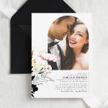 Invitación Flores salvajes Boda negro elegante foto de Boho<br><div class="desc">Esta invitación a la boda de flores silvestres es perfecta para los amantes de la naturaleza. La invitación está emparejada con una paleta de colores única de verde bosque, amarillo, rojo, marrón y... negro. Con una foto añadida de la pareja y hermosos acentos florales hechos a mano, esta invitación será...</div>