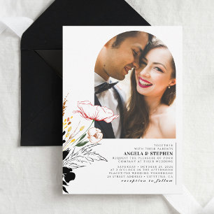 Invitación Flores salvajes Boda negro elegante foto de Boho