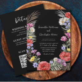 Invitación Flores salvajes Boho Black All In One Boda