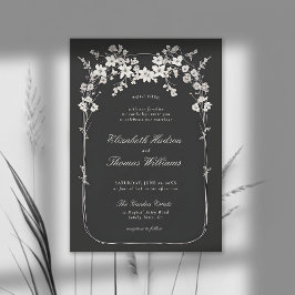 Invitación Flores salvajes Boho Blanco Negro Arch Elegante Bo