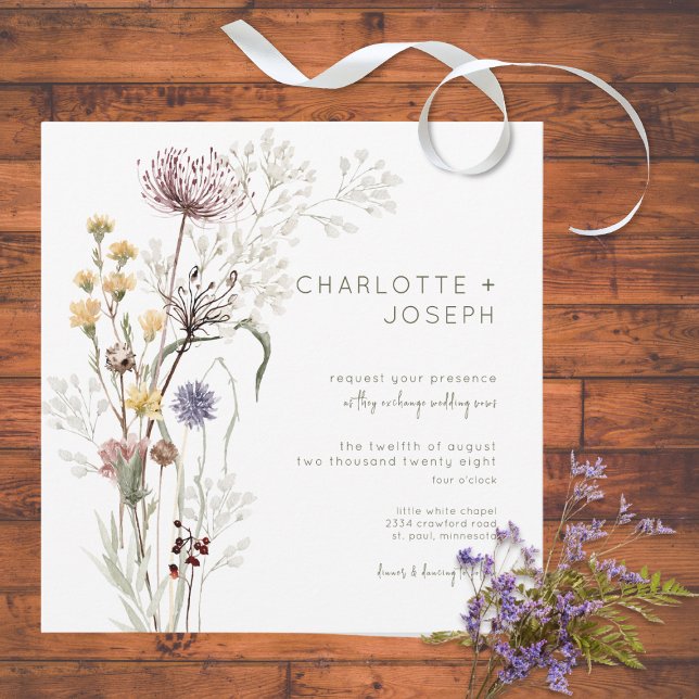 Invitación Flores salvajes Boho Pastel Floral moderna (Subido por el creador)