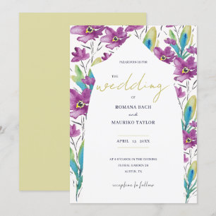 Invitación Flores salvajes Boho Violet Turquoise Watercolor A