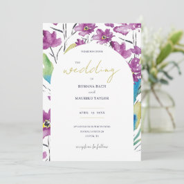 Invitación Flores salvajes Boho Violet Turquoise Watercolor A