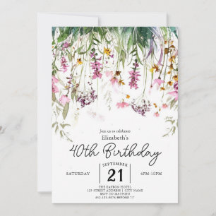 Invitación Flores salvajes botánicas de época 40 años