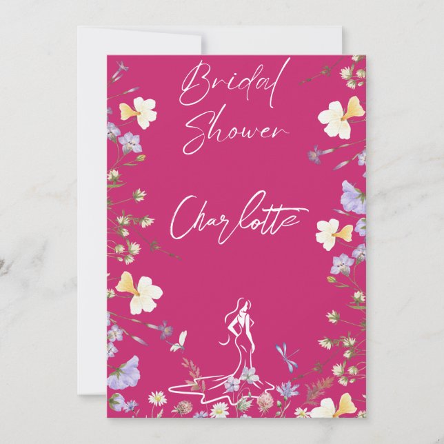 Invitación Flores salvajes brillantes guión de flores de novi (Anverso)