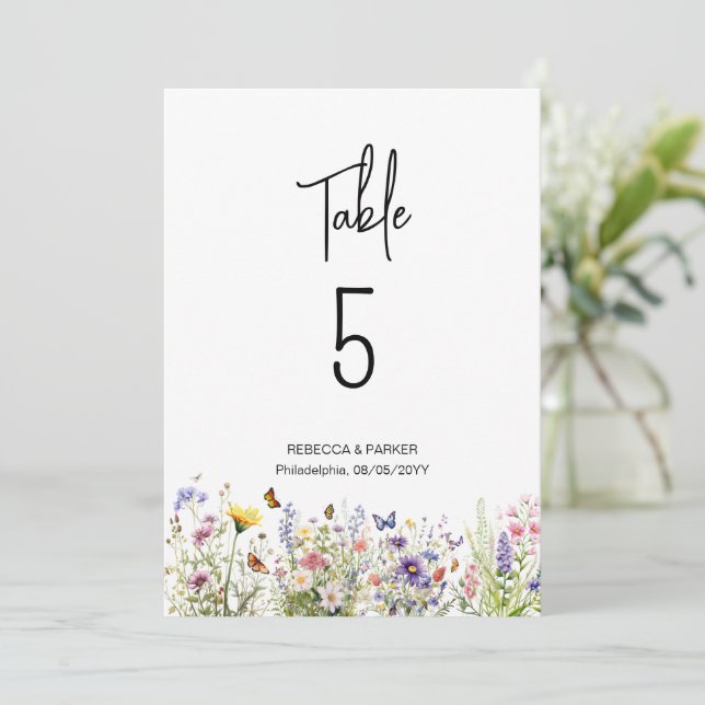 Invitación Flores salvajes brillantes Números de tabla (Anverso de pie)