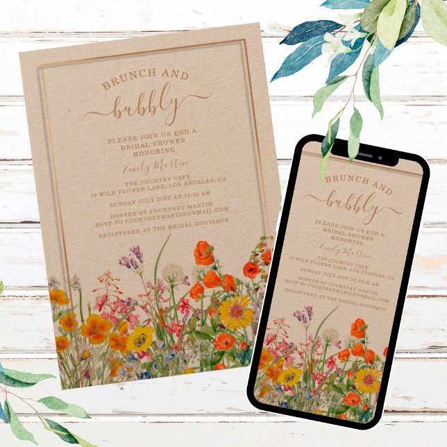Invitación Flores salvajes Brunch & Bubbly Boho Bridal Shower (Subido por el creador)