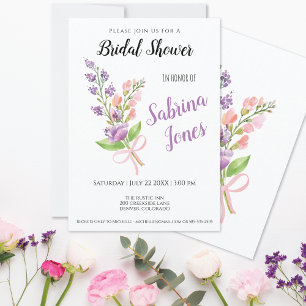 Invitación Flores salvajes Cinta rosa Bouquet Ducha de novias