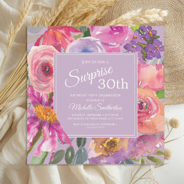 Invitación Flores salvajes color rosa morado 30 cumpleaños