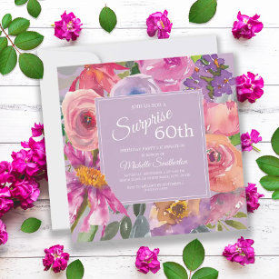 Invitación Flores salvajes color rosa morado 60 cumpleaños