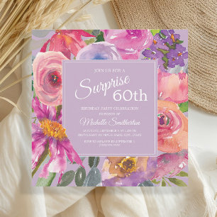 Invitación Flores salvajes color rosa morado 60 cumpleaños