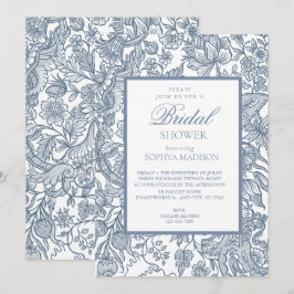 Invitación Flores salvajes de arte de la línea azul y blanca