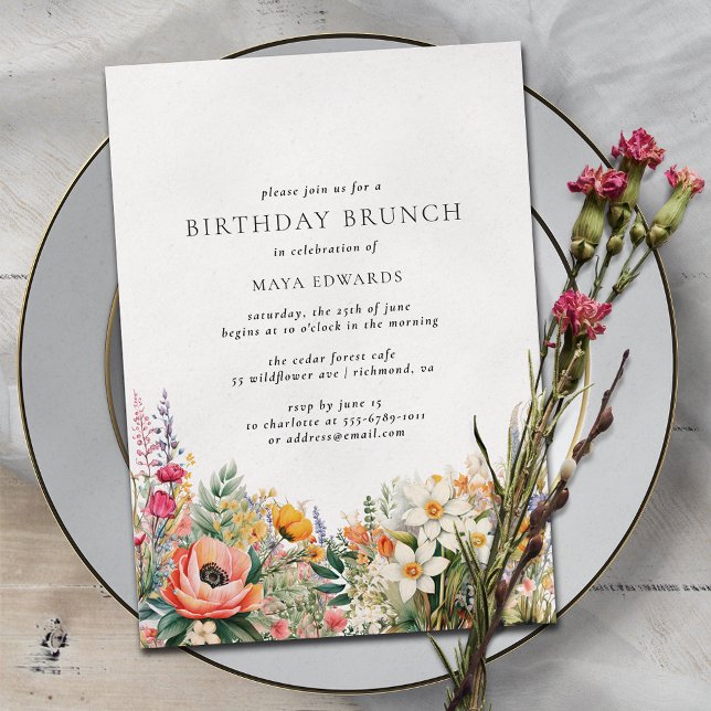 Invitación Flores salvajes de Boho colorido | Brunch de cumpl (Subido por el creador)