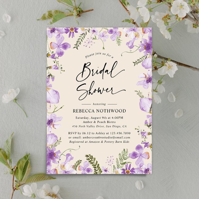 Invitación Flores salvajes de Boho Lavender moderno Ducha de  (Subido por el creador)
