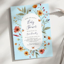 Invitación Flores salvajes de color azul suave Boho acuarela 