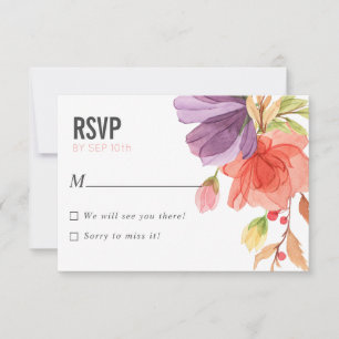 Invitación Flores salvajes de color de agua negrita boda PINK