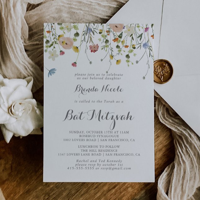 Invitación Flores salvajes de colores Bat Mitzvah (Subido por el creador)