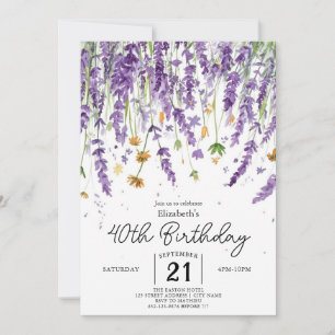 Invitación Flores salvajes de época caprichosa 40 cumpleaños