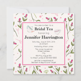 Invitación Flores salvajes de largo estilo rosa y verde té de