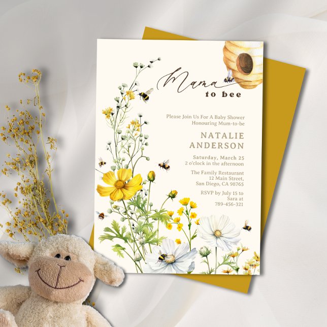 Invitación Flores salvajes de mamá rústica a bebe Garden Baby (Rustic Mama to Bee Garden Wildflowers Baby Shower Invitation)