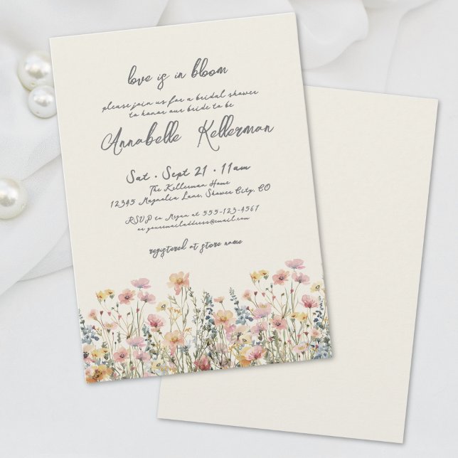 Invitación Flores salvajes de otoño botánica ducha de novia (Botanical Autumn Wildflowers Bridal Shower Invitation)
