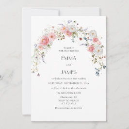 Invitación Flores salvajes de primavera Boda blanco rosado