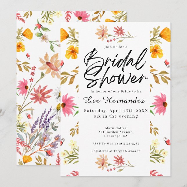 Invitación Flores salvajes de primavera ducha de novia modern (Anverso / Reverso)