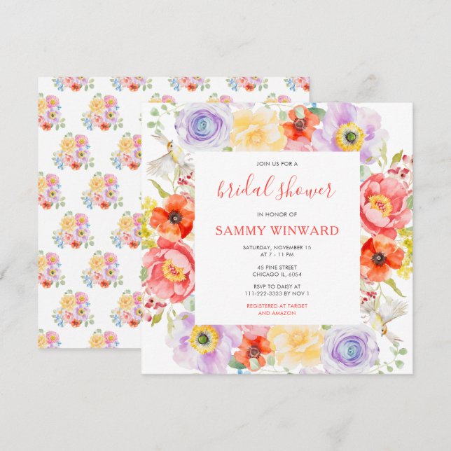 Invitación Flores salvajes de primavera ducha de novias (Anverso / Reverso)