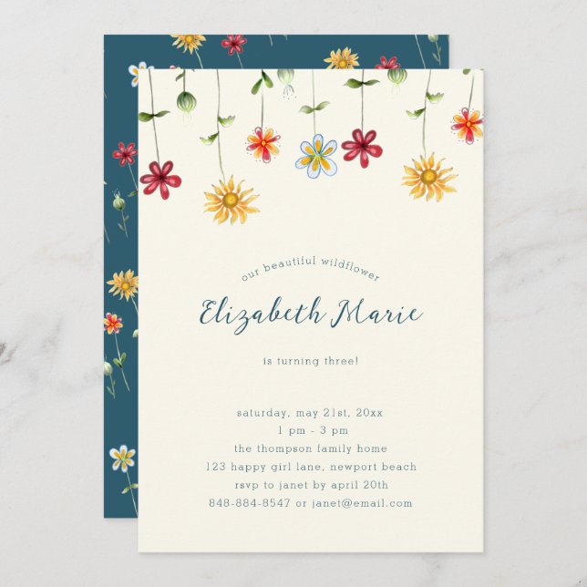 Invitación Flores salvajes de primavera espléndida Chica amar (Anverso / Reverso)