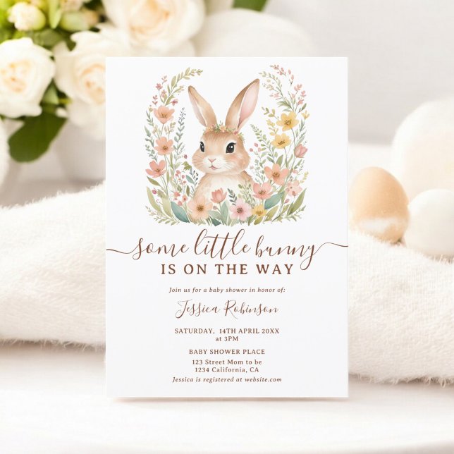 Invitación Flores salvajes de primavera lindo conejito Baby S (Spring Wildflowers Cute Bunny Easter Baby Shower Invitation)