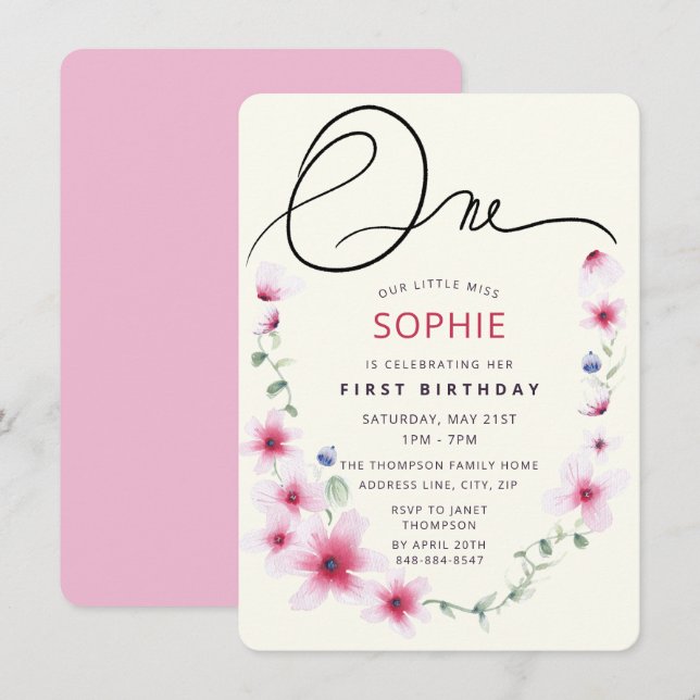 Invitación Flores salvajes de primavera rosada fueron nuestra (Anverso / Reverso)