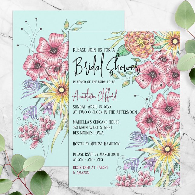 Invitación Flores salvajes de primavera vibrantes en ducha de (Subido por el creador)